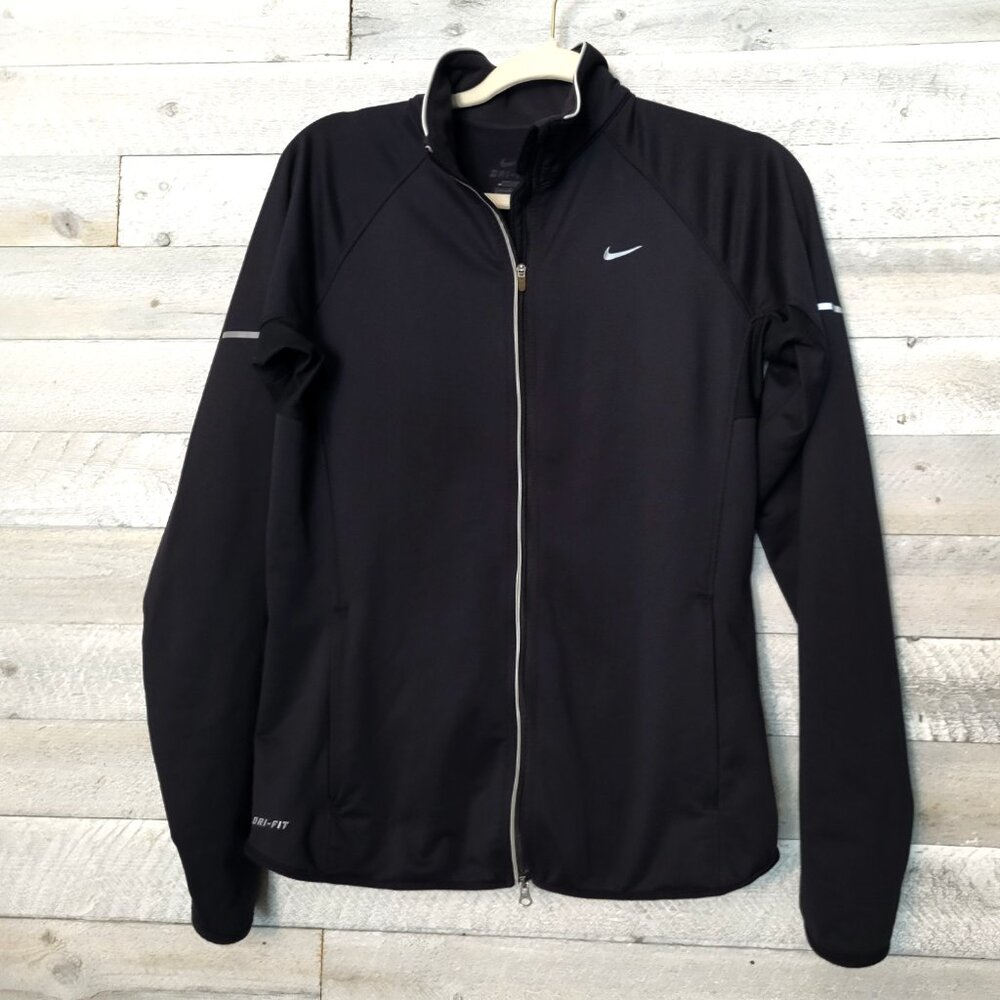 Nike Women's Jacket Black Dri-Fit Zip Up Casual Exercise Loungewear.